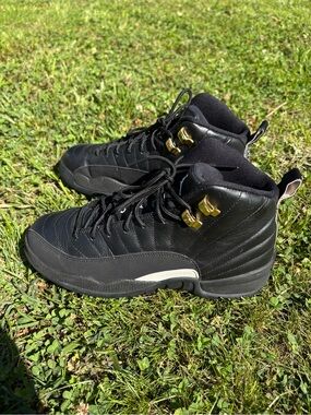 Black High-Top Basketball Sneakers with Gold Accents